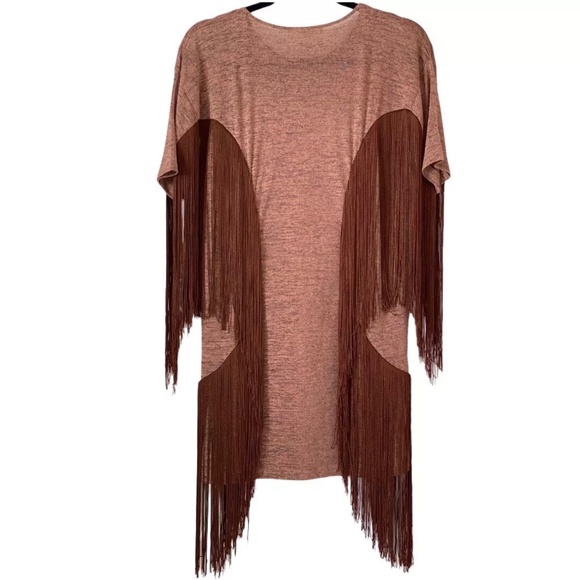 H&M Fashion Against Aids Fringe Brown Rust Top Raw Hem Dress - Size 6 - Picture 1 of 3